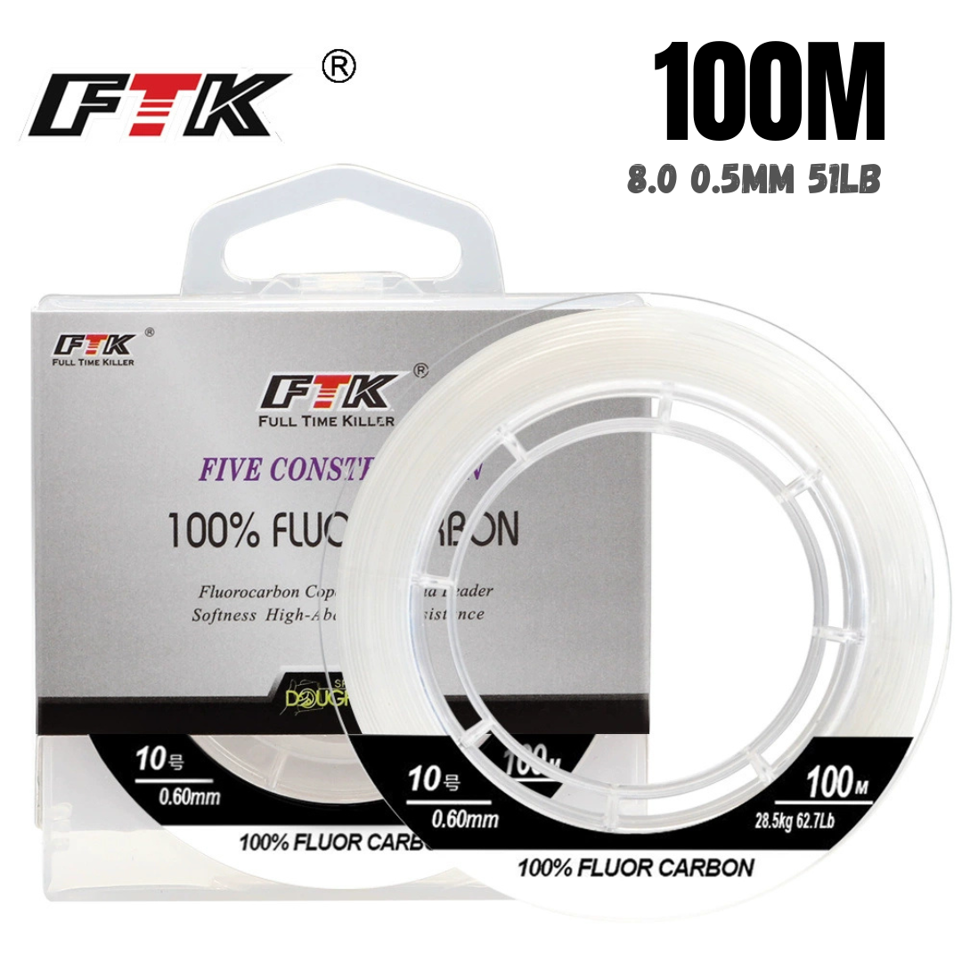 Fil de pêche FTK 100 % fluorocarbone résistant à l'abrasion (100 mètres)