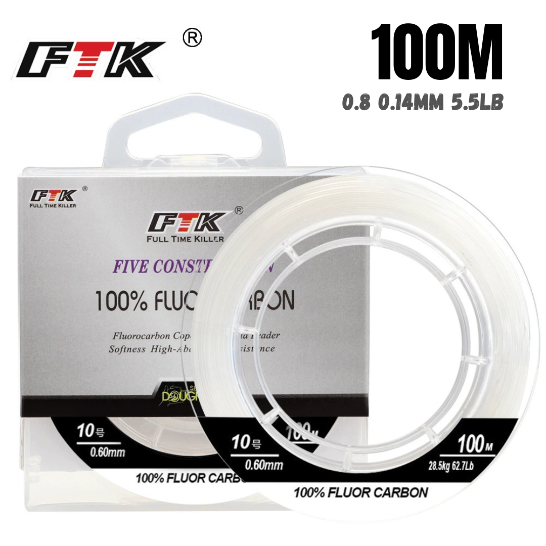 Fil de pêche FTK 100 % fluorocarbone résistant à l'abrasion (100 mètres)