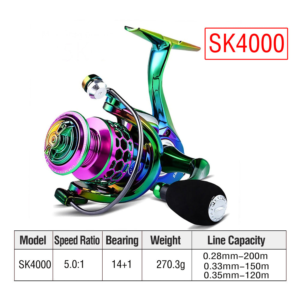 Colorful Metal Spinning Reel 1000-6000 Long Casting Fishing Reel Gapless Black Fishing Reel 5.0 High Speed