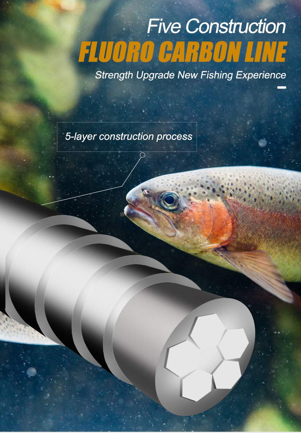 Fil de pêche FTK 100 % fluorocarbone résistant à l'abrasion (100 mètres)