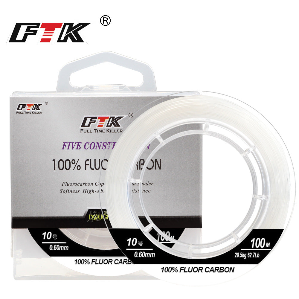 Fil de pêche FTK 100 % fluorocarbone résistant à l'abrasion (100 mètres)