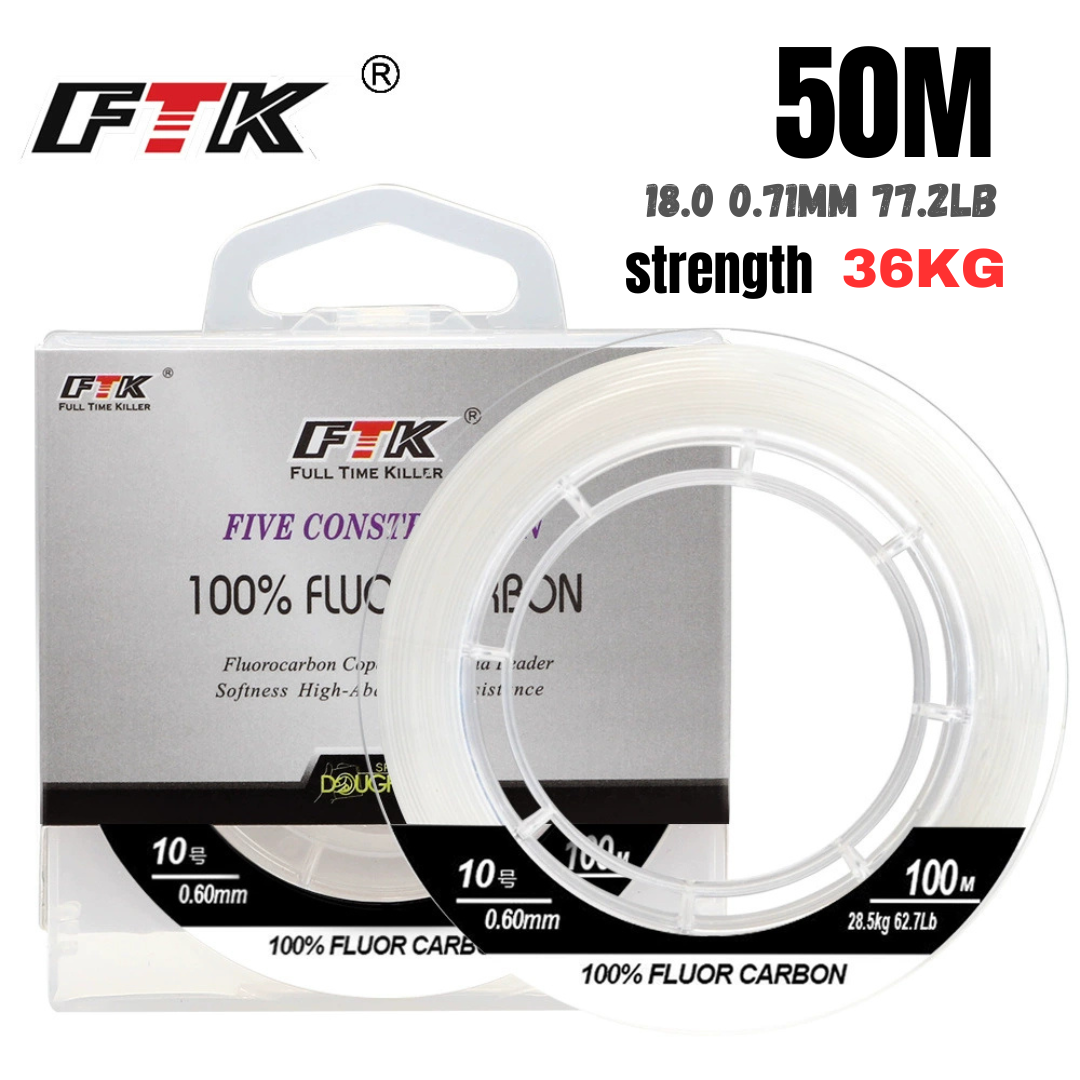 Fil de pêche FTK 100 % fluorocarbone résistant à l'abrasion (100 mètres)
