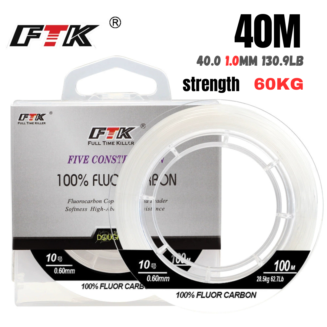 Fil de pêche FTK 100 % fluorocarbone résistant à l'abrasion (100 mètres)