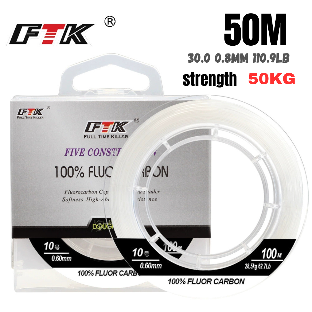Fil de pêche FTK 100 % fluorocarbone résistant à l'abrasion (100 mètres)
